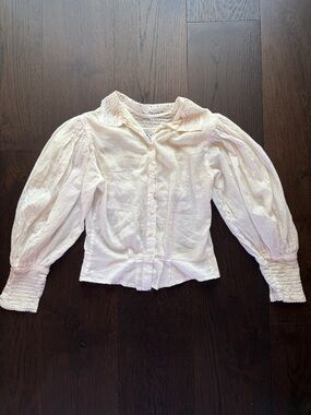 ROXIE White Eyelet Collar Button-Up Blouse